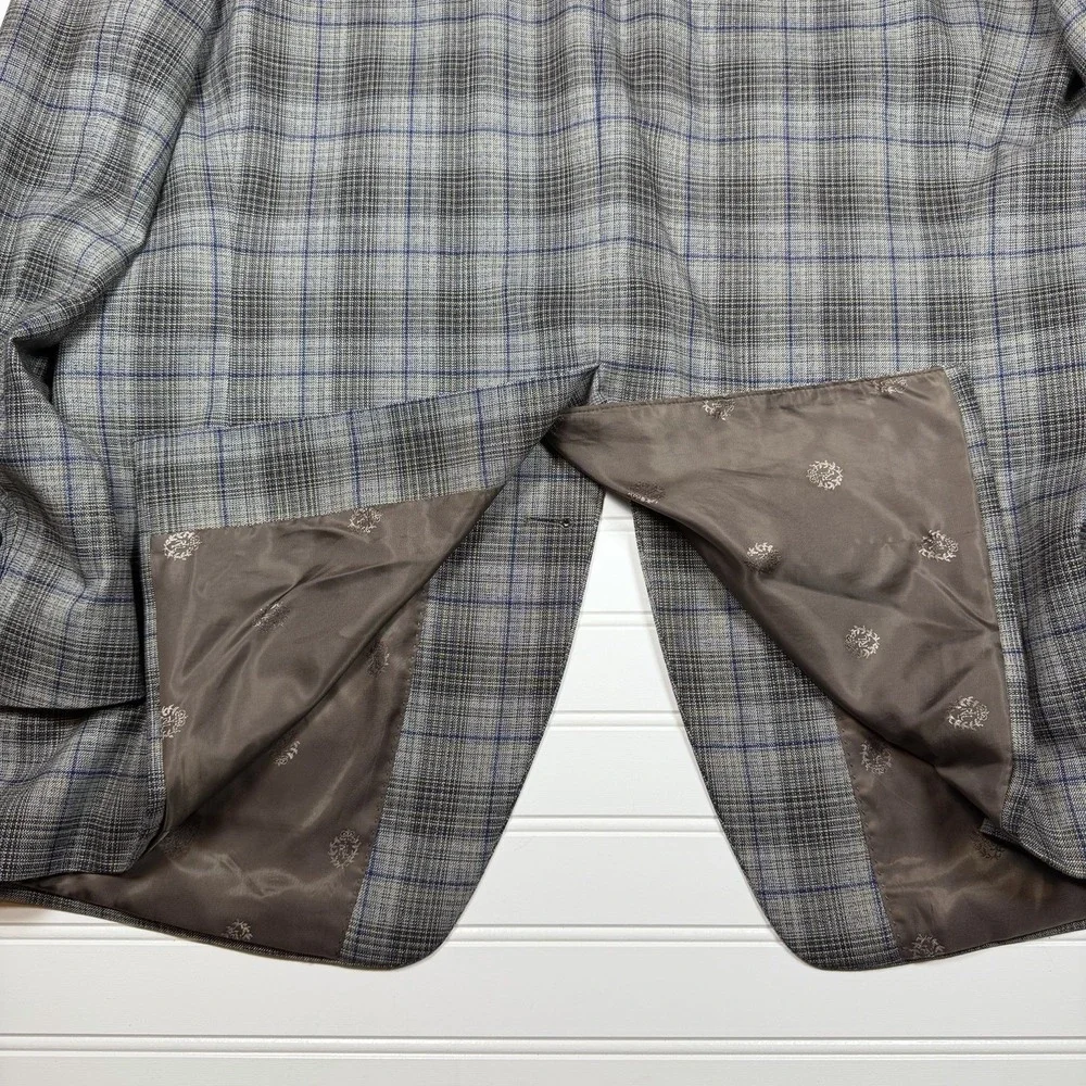 Lauren‎ Ralph Lauren Glen Plaid Blazer 44L Grey Blue Polyester GUC RN90736